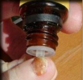 Apply drops to a toenail affected by fungus